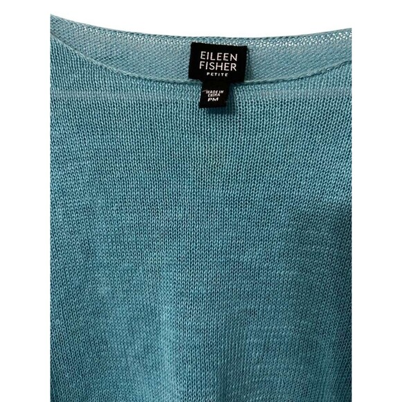 Eileen Fisher Petite Linen Knit Women Medium Blue Long Sleeve Top - Picture 3 of 4